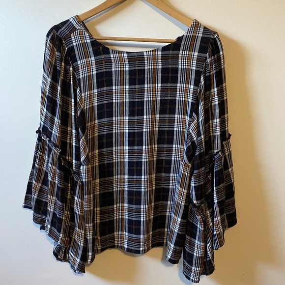 Maurices Kimono Sleeve Plaid Blouse - Picture 2 of 7